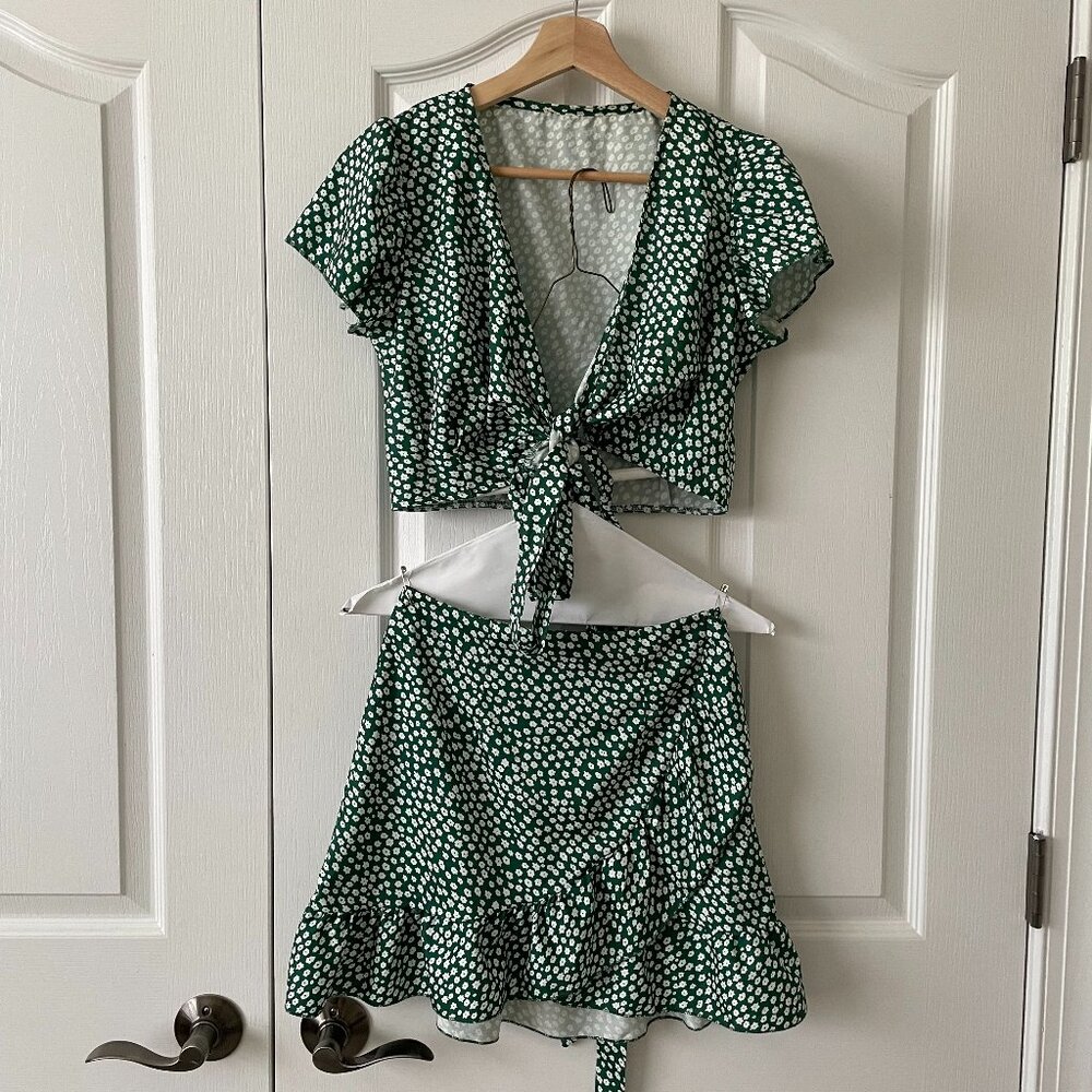 SHEIN Floral Tie Front Two Piece Dress Size XS